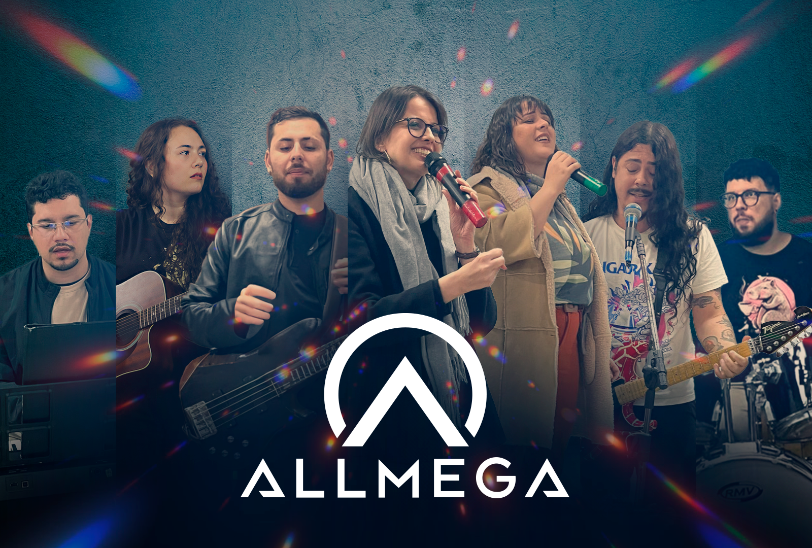 Integrantes da ALLMEGA tocando e cantando em uma noite de adoração